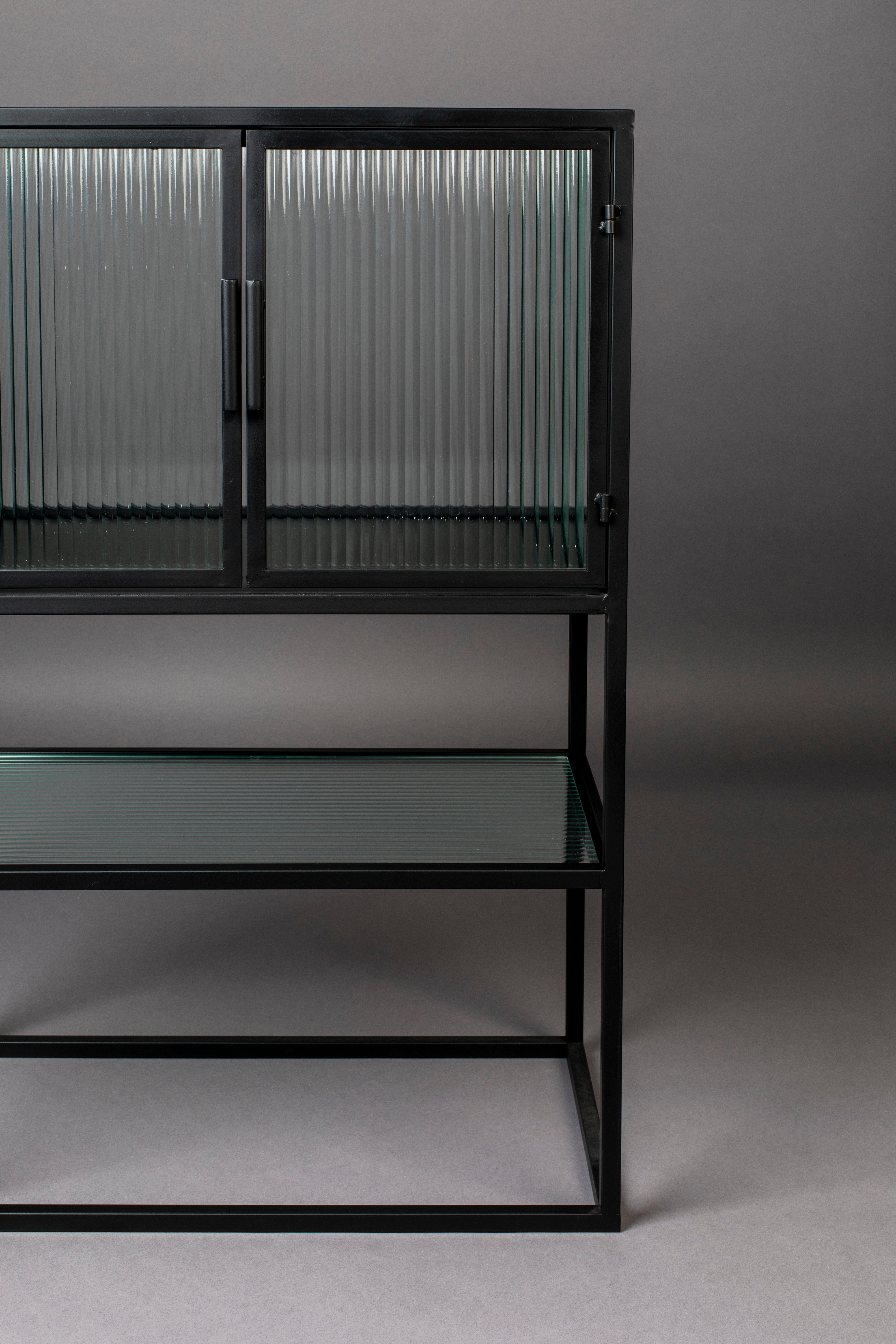 Dutchbone Boli Black Steel & Ribbed Glass Cabinet Small
